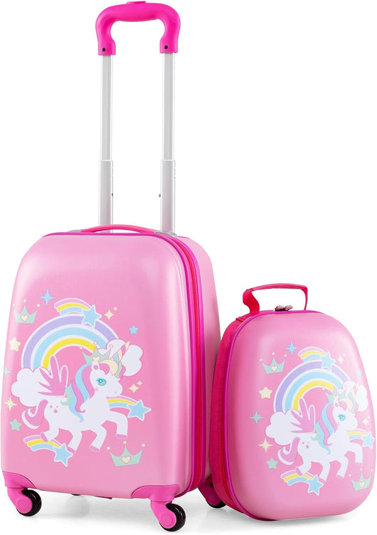 Set di Valigia per Bambini, 16" Valigia+ 12" Zaino, 2 Pezzi, con Ruote Girevoli a 360° e Maniglia Retrattile, Ideale per Viaggiare in Modo Comodo e Divertente (Modello 26)