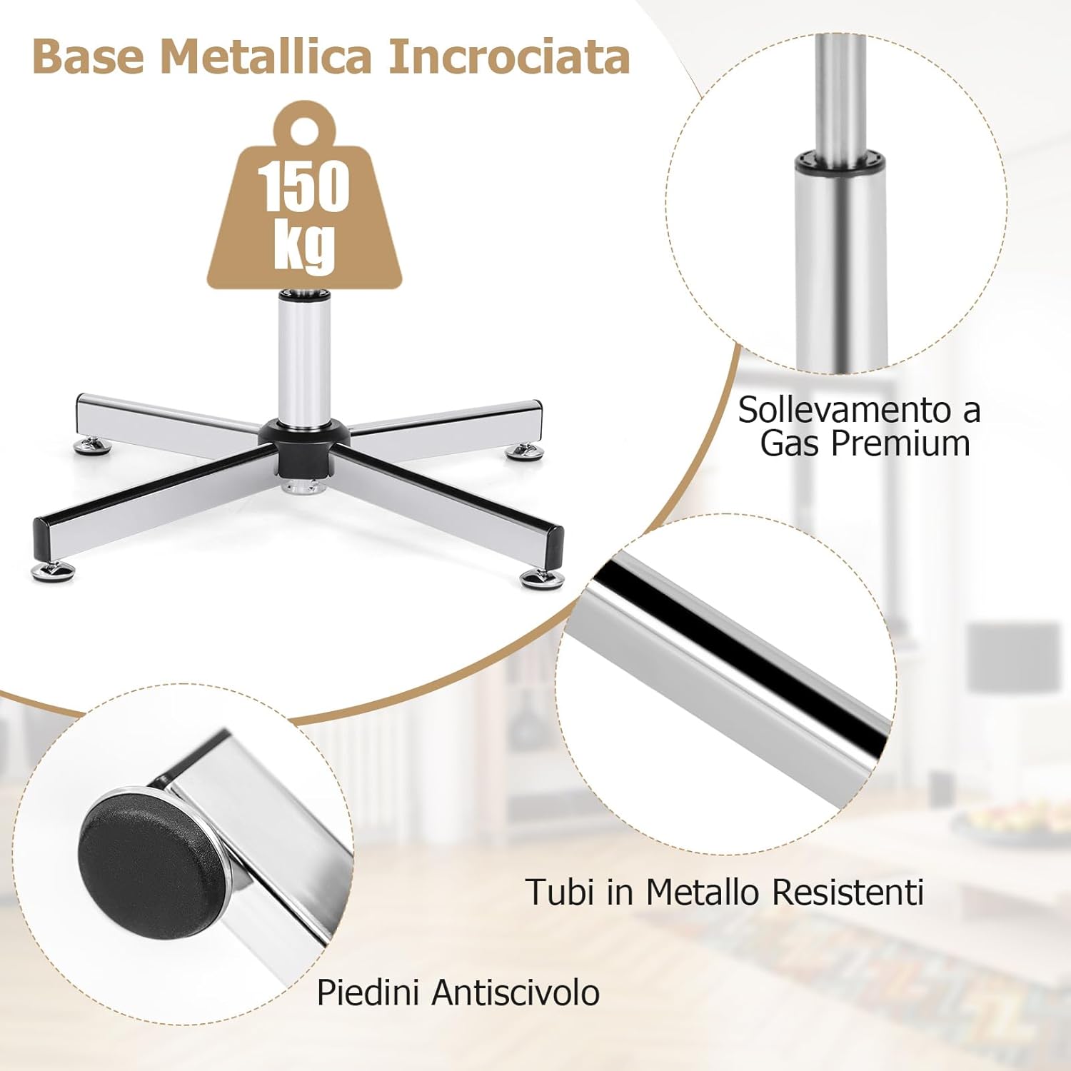 Sedia da Ufficio a Casa, Sedia Scrivania con Schiena Doppiamente Riempita & Seduta, Sedia Girevole e Regolabile, Base Metallica a Crociera, Portata 150 kg, per Salotto, Studio, Ufficio
