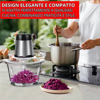 Tritatutto da Cucina Elettrico 500W – Frullatore con 4 Lame in Acciaio Inox, Robot da Cucina Multifunzione con Contenitore in Vetro 3L, Tritacarne e Verdure, Doppia Velocità