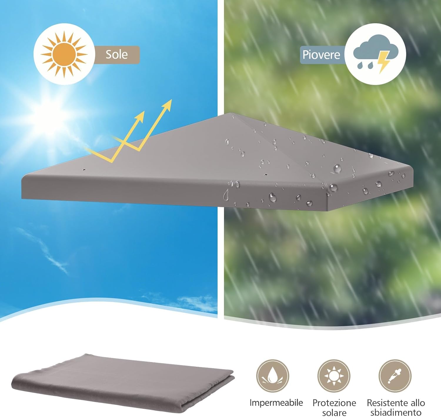 Copertura per Gazebo, Tetto Ricambio per Gazebo, Tetto del Padiglione 3x3 m (Grigio)