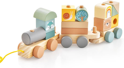 Set di Trenino Giocattolo, Trenino in Legno con Blocchi Impilabili, Design a Gancio, Trenino Giocattolo Educativo a 3 Sezioni per Bambini 3 Anni+, Colorato