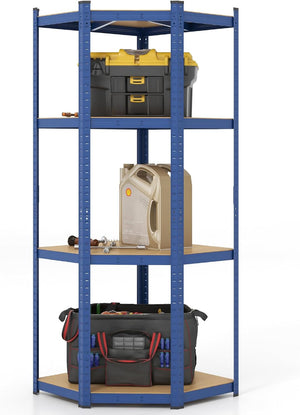 Scaffale ad Angolo a 4 Ripiani, Scaffalatura Regolabile per l'Archiviazione in Garage, Mensola Metallica Resistente, Carico 720 kg per Magazzino Dispensa e Cucina (Blu)