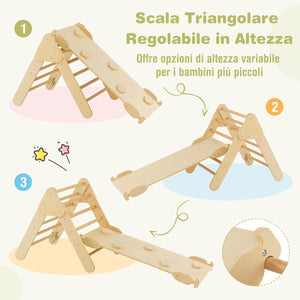 4 in 1 Set da Arrampicata per Bambini, Giocattoli da Arrampicata a Triangolo con Triangolo Arco e Salita, Ideale per Bambini 1 Anni + (Naturale)