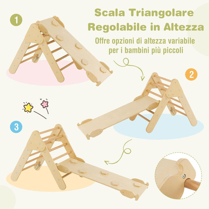 4 in 1 Set da Arrampicata per Bambini, Giocattoli da Arrampicata a Triangolo con Triangolo Arco e Salita, Ideale per Bambini 1 Anni + (Naturale)