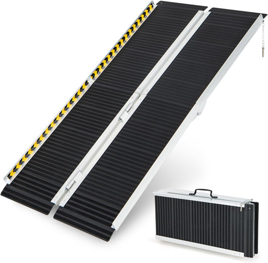 Set di 2 Rampa per Sedie a Rotelle in Alluminio, Rampa Telescopica Pieghevole con Superficie Antiscivolo, Capacità di Carico di 272 kg, per Soglie, Gradini, Scale (152,5 x 74cm)