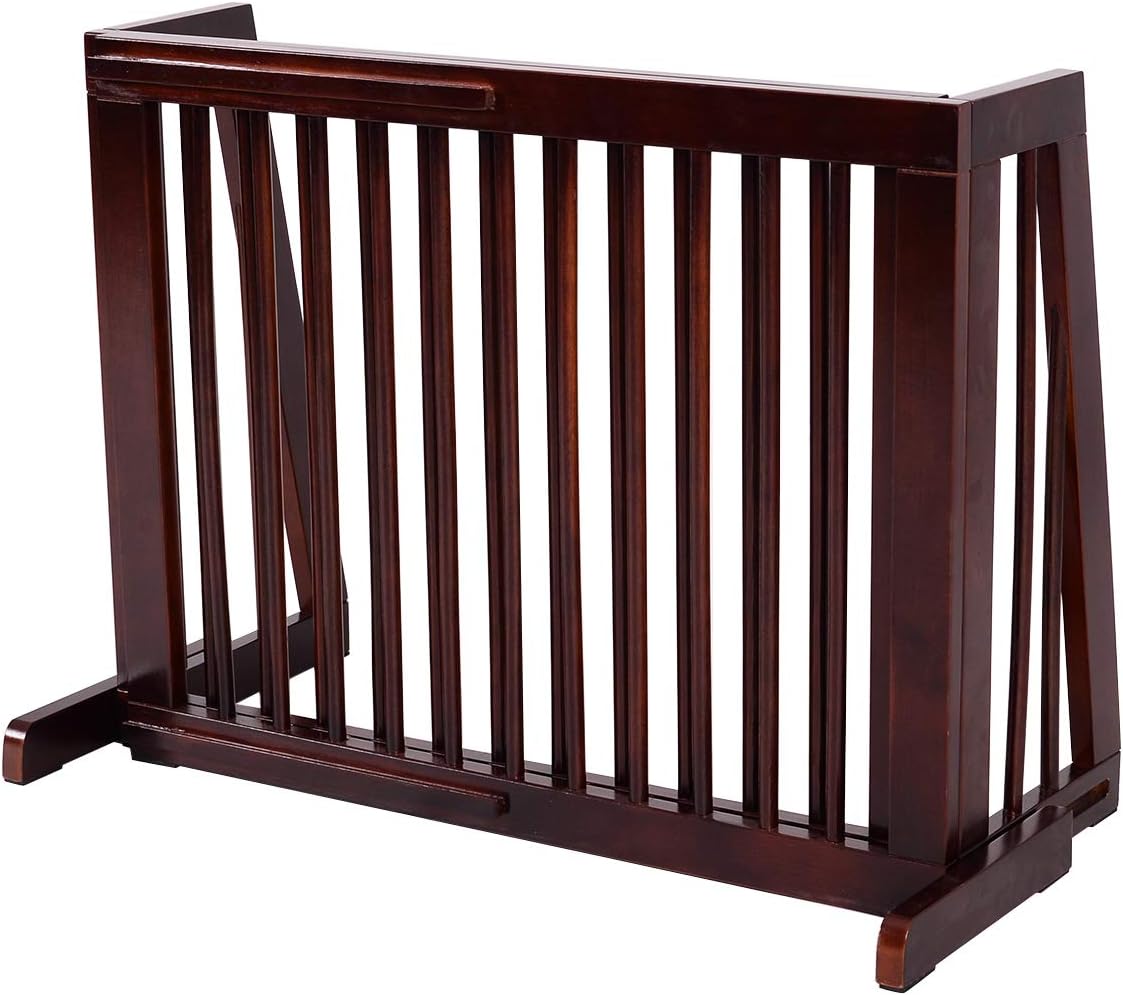 Cancelletto per Cani Regolabile in Legno Massello, con Base Larga e 3 Ante, Ideale per Cani di Piccola/Media Taglia (140-203) x 9,5 x 56 cm, Marrone