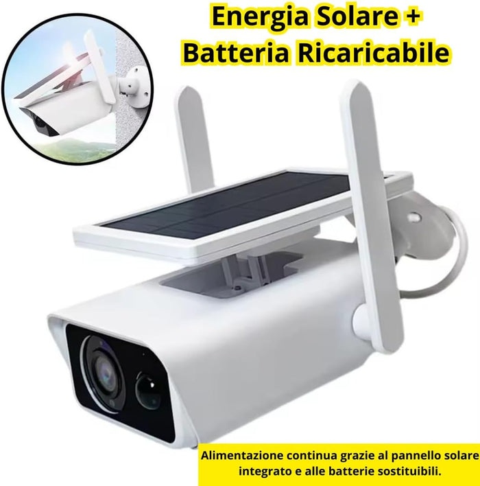 Telecamera WiFi Esterno con Pannello Solare 2MPX, Visione Notturna Infrarossi, Rilevamento Movimento, Audio Bidirezionale, Sicurezza IP con App iCSee e Supporto SD