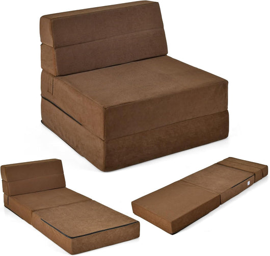 3 in 1 Divano Letto, Materasso da Pavimento 15 cm in Schiuma ad Alta Densità Traspirante, Letto Ospite Portatile per Soggiorno Camera (Marrone)
