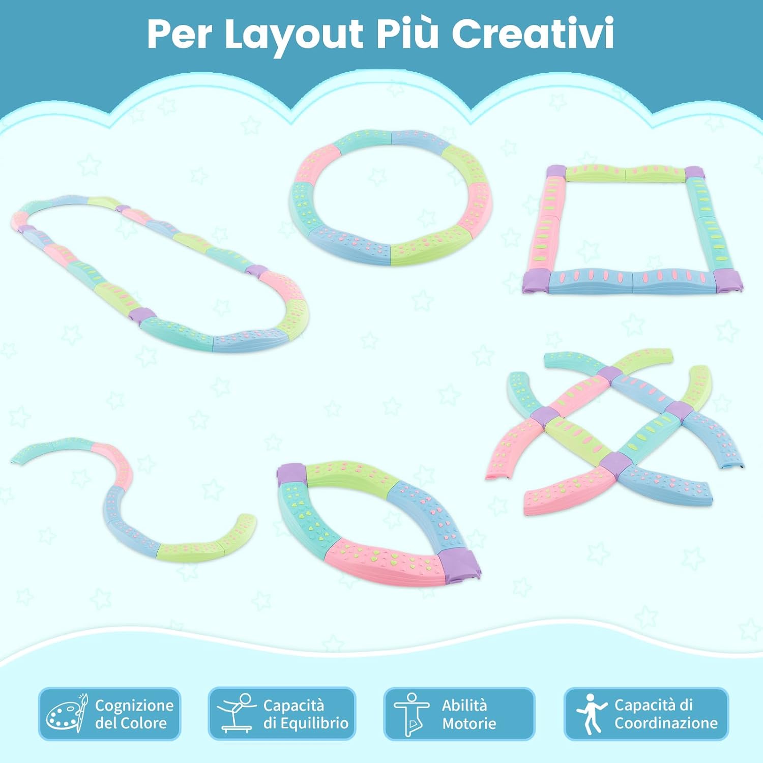 20 Pezzi di Travi Bilanciere, Blocchi Bilanciere per Bambini con Motivi Massaggiatori, Giochi per Pavimento del Percorso di Allenamento per Coordinazione ed Esercizio di Stabilità（Verde)