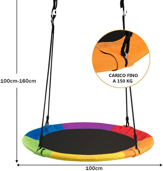 Altalena da Giardino a Nido, Altalena da Giardino per Bambini, con Telaio in Metallo, Regolabile in Altezza: 100-160 cm, Carico Fino a 150 kg (Colorato)