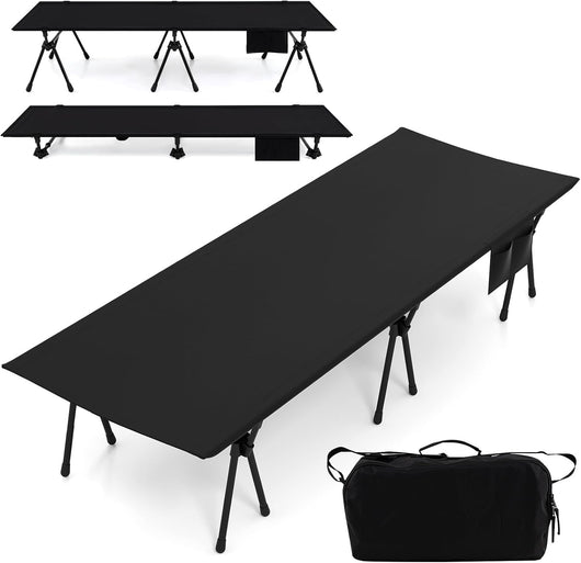 2-in-1 Brandina da Campeggio, Letto Pieghevole e Portatile con Estensori per Gambe, Tasca Laterale e Borsa da Trasporto, Lettino Regolabile in Altezza per Viaggio e Spiaggia, Portata 15 kg