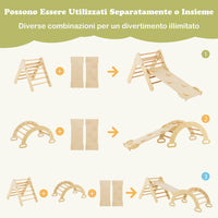 4 in 1 Set da Arrampicata per Bambini, Giocattoli da Arrampicata a Triangolo con Triangolo Arco e Salita, Ideale per Bambini 1 Anni + (Naturale)