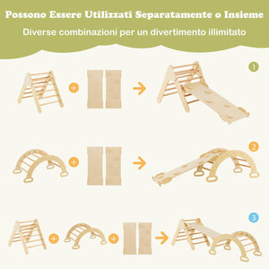 4 in 1 Set da Arrampicata per Bambini, Giocattoli da Arrampicata a Triangolo con Triangolo Arco e Salita, Ideale per Bambini 1 Anni + (Naturale)