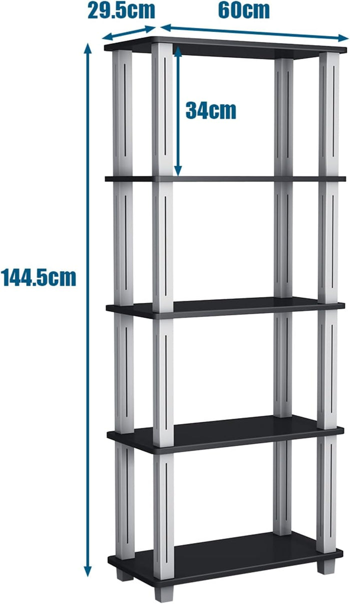 Scaffale a 5 livelli, Libreria Multifunzionale con Tanto Spazio, Scaffale di Stoccaggio Robusto, Ideale per Casa Garage Magazzino, Capacità di Carico 20 kg (Nero)