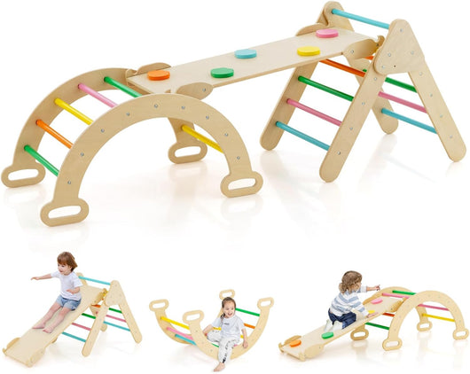 4 in 1 Set da Arrampicata per Bambini, Giocattoli da Arrampicata a Triangolo con Triangolo Arco e Salita, Ideale per Bambini 1 Anni + (Colorato)