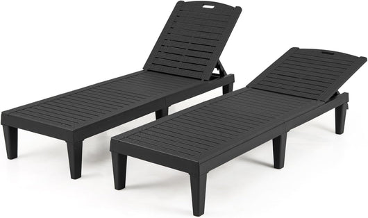 Set di 2 Sedie a Sdraio, Lettino Prendisole da Esterno in PP con Schienali Regolabili in 4 Posizioni, Sedia Reclinabile per Patio, Piscina, Terrazza, Portata 160 kg (Nero)