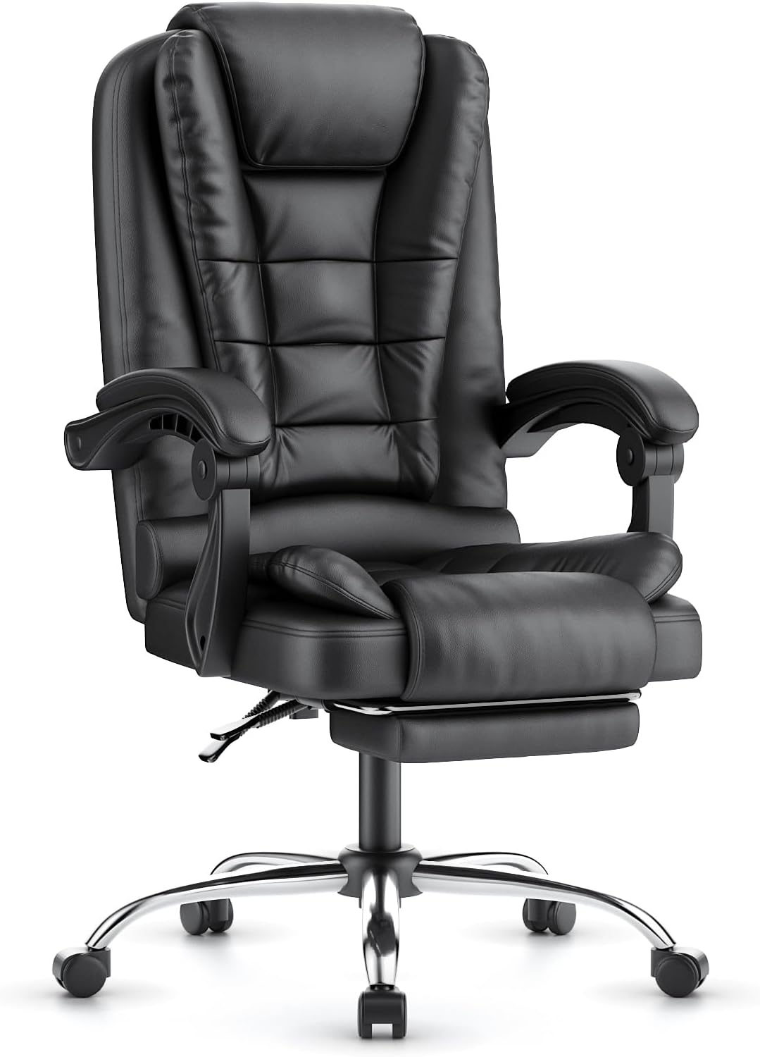 Sedia Ufficio con Poggiapiedi Telescopico - RATTANTREE - Altezza Regolabile - Braccioli Imbottiti - Nero