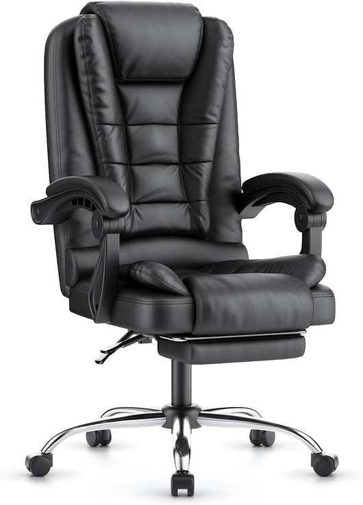 Sedia Ufficio con Poggiapiedi Telescopico - RATTANTREE - Altezza Regolabile - Braccioli Imbottiti - Nero