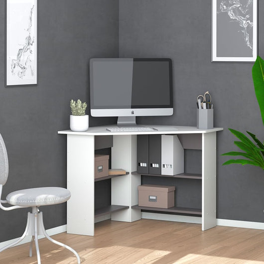 Scrivania angolare Arion, Bianco, 90 x 90 cm, per un utilizzo efficiente dello spazio con vani aperti