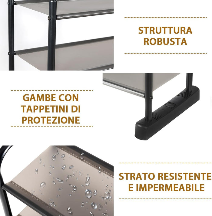 Scarpiera a 10 Ripiani Rimovibile, Organizzatore per Scarpe da 50 Paia, Struttura in Metallo, Ampia Capacità per Ingresso Soggiorno Camera da Letto, 66x29x152 cm