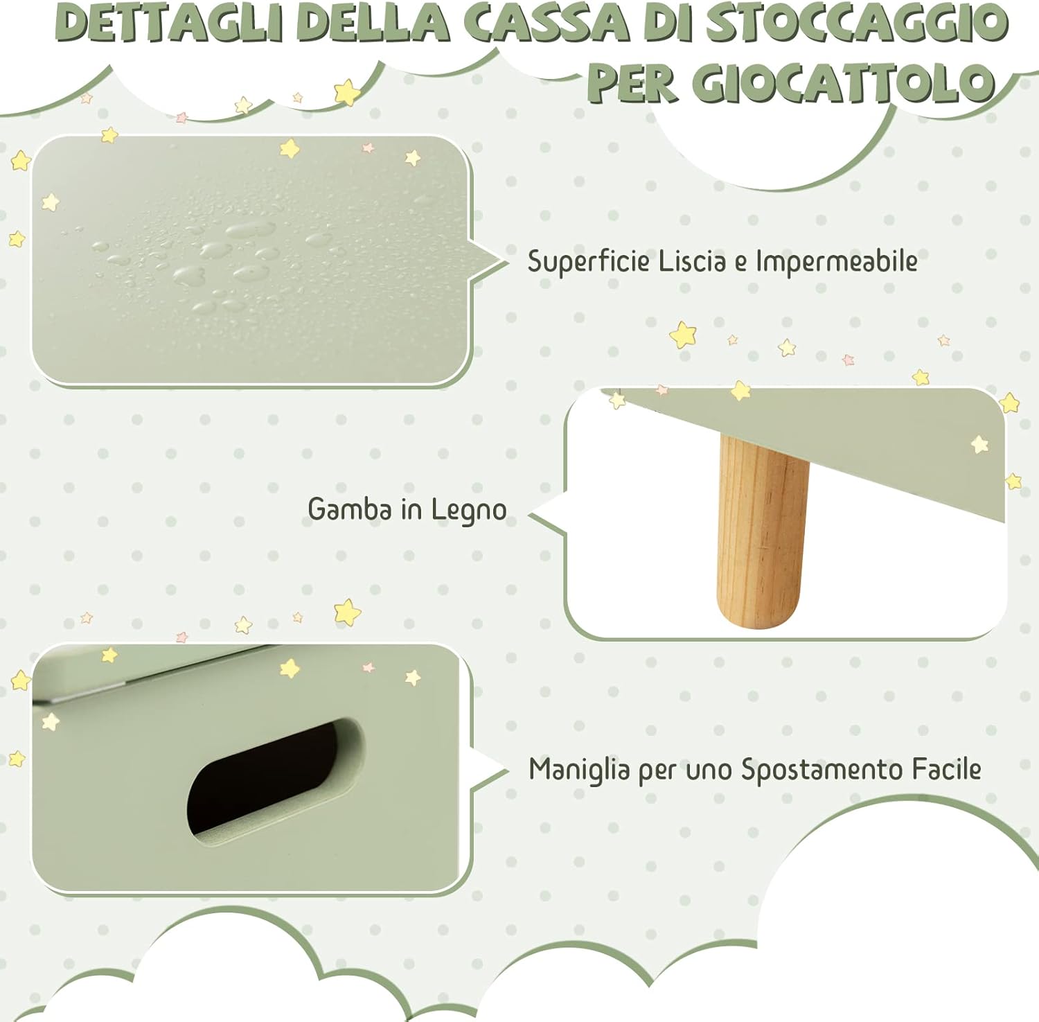 Scaffale dei Giocattoli per Bambini in Legno, Libreria per Bambini con Ripiano Espositivo e Contenitore con Coperchio Apribile, Ideale per Cameretta e Nido, 60 x 30 x 44 cm (Verde)