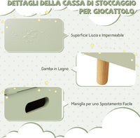 Scaffale dei Giocattoli per Bambini in Legno, Libreria per Bambini con Ripiano Espositivo e Contenitore con Coperchio Apribile, Ideale per Cameretta e Nido, 60 x 30 x 44 cm (Verde)