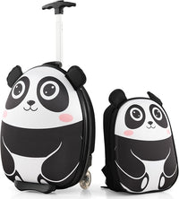 2 Pezzi Valigia per Bambini con Maniglia Retrattile + Zaino Bagaglio a Mano, con ruote girevoli a 360 ° (panda)