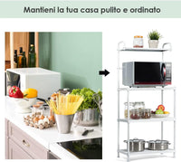Microonde Scaffale da Cucina per Microonde in Metallo a 4 Ripiani, Carrello per Microonde Scaffalatura Organizzatore Portaoggetti, 60 x 34,5 x 136 cm (Bianco)