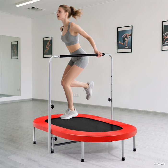 Trampolino Elastico da Interno ed Esterno, Tappetino Elastico Pieghevole per Adulti e Bambini con Maniglia Regolabile, Molle e Cuscinetto di Sicurezza, Trampolino Ovale per 2 Persone