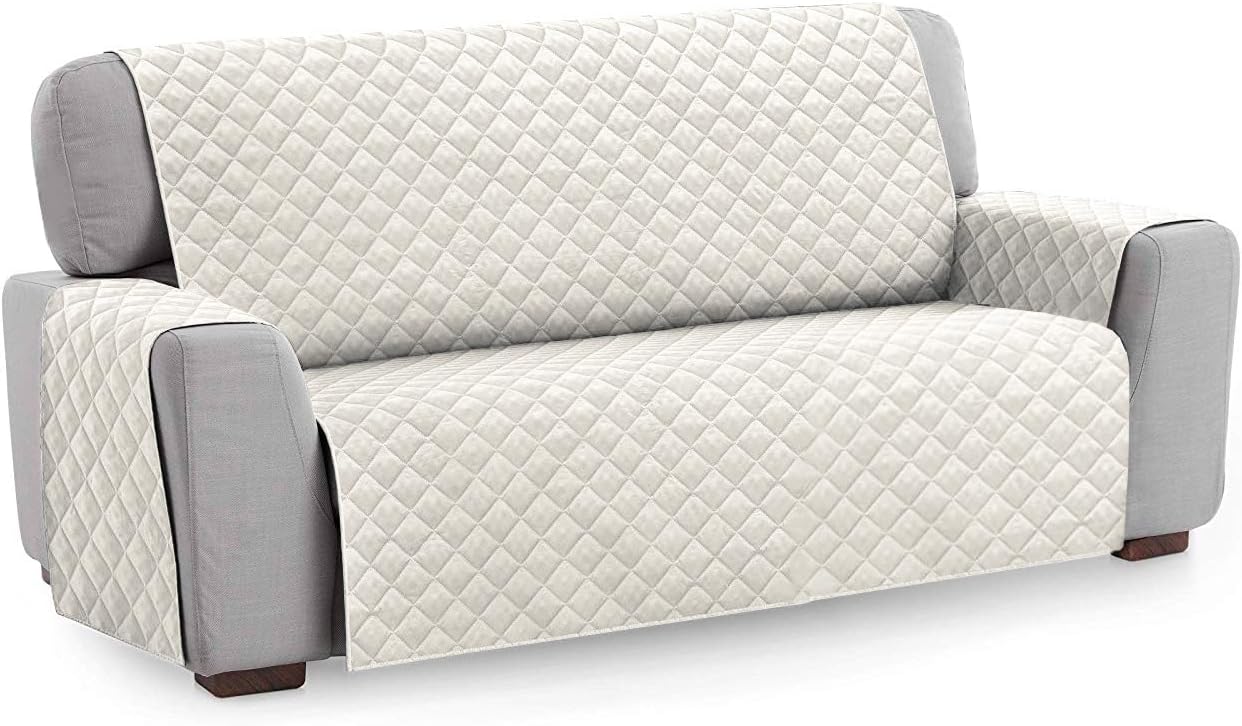 Copridivano Trapuntato Proteggi Salva Divano Poltrona Tinta Unita Panna 3 Posti
