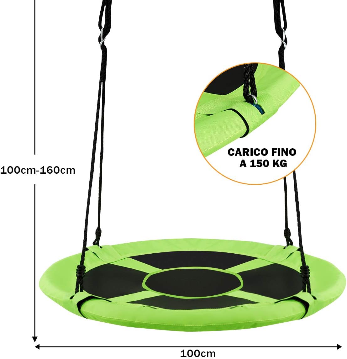 Altalena da Giardino a Nido, Altalena da Giardino per Bambini, con Telaio in Metallo, Regolabile in Altezza: 100-160 cm, Carico Fino a 150 kg (Verde)