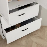 Armadio da Cucina Autoportante con Ripiani Regolabili e Due Ampi Cassetti per Soggiorno, Cucina, Bianco