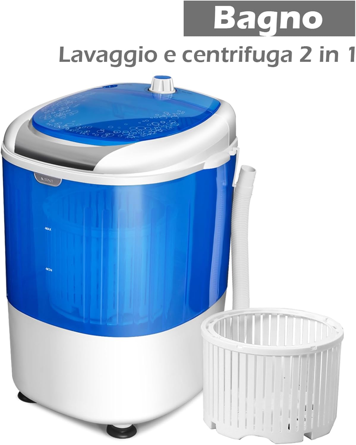 Mini Lavatrice con Centrifuga, Semi Automatico, Lavatrice Compatta Portatile con Funzione Timer, Ideale per Dormitorio e Campeggio, 2,5 kg, 170 W [Classe di efficienza energetica E]
