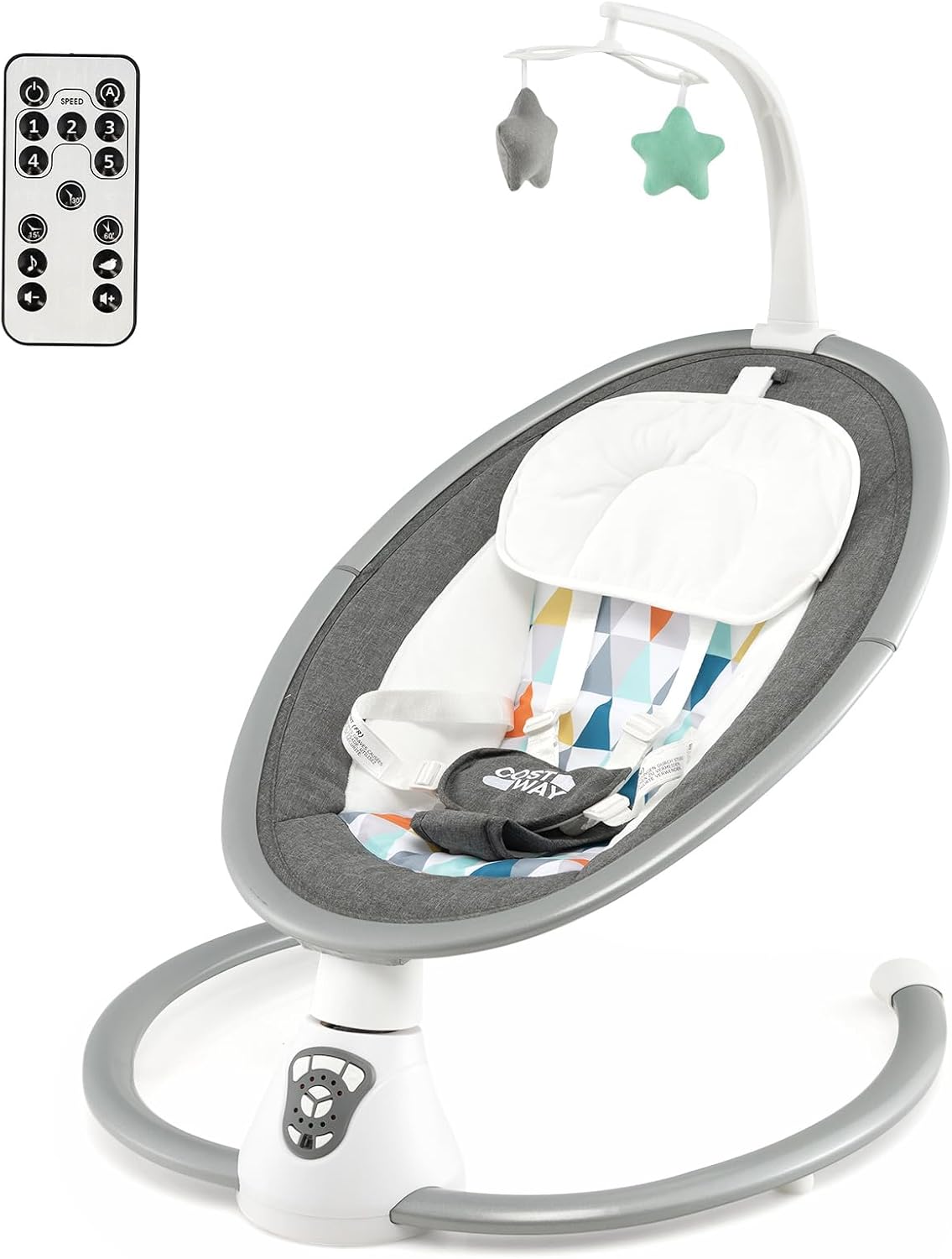 Sdraietta Elettrica Neonati con 12 Melodie e Cuscino Riduttore, 5 Livelli di Dondolante (Velocità e Dondolante), Caricabatterie USB, Telecomando, Cinture di Sicurezza (GRIGIO)