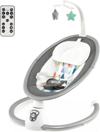 Sdraietta Elettrica Neonati con 12 Melodie e Cuscino Riduttore, 5 Livelli di Dondolante (Velocità e Dondolante), Caricabatterie USB, Telecomando, Cinture di Sicurezza (GRIGIO)