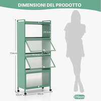 Armadio da Cucina a 5 Piani, Mobile per Microonde con Porte PC a Scomparsa, con 4 Ruote Girevoli, per Sala da Pranzo Soggiorno e Studio, 60x32x154 cm (Verde)