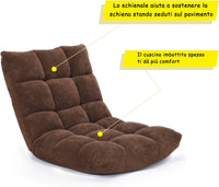Sedia da Pavimento, Sedia Imbottita Regolabile in 14 Posizioni, Poltrona Salotto per Relax, Yoga, Lettura (Marrone)