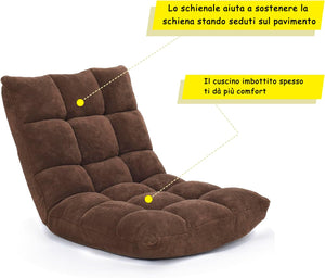Sedia da Pavimento, Sedia Imbottita Regolabile in 14 Posizioni, Poltrona Salotto per Relax, Yoga, Lettura (Marrone)