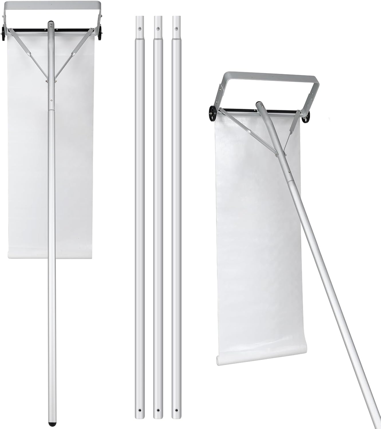 Restrello da Neve per Tetto Lungezza 193-619 cm, Rastrello per Neve Telescopico con 2 Ruote, Restrello in Alluminio Allungabile con 4 Asta Rimozione Neve per Tetto con Tessuto PE