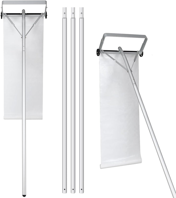 Restrello da Neve per Tetto Lungezza 193-619 cm, Rastrello per Neve Telescopico con 2 Ruote, Restrello in Alluminio Allungabile con 4 Asta Rimozione Neve per Tetto con Tessuto PE