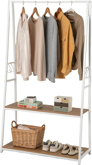 Appendiabiti con 2 Ripiani, Appendiabiti Autoportante con Struttura in Metallo Resistente, Stendibiancheria per Lavanderia Camera da Letto Soggiorno, 94x40x171 cm (Naturale)