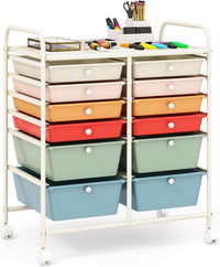 Carrello con 12 Cassetti con Ruote, Carrello di Stoccaggio Multiuso con Ampio Spazio di Archiviazione, Ideale per Casa Ufficio Domestico, 73,5 x 37 x 63 cm (Multicolore)
