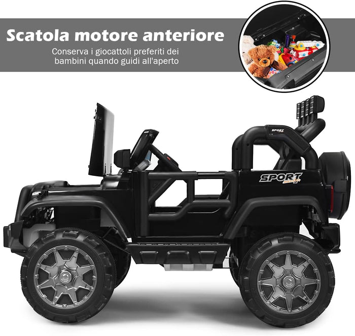 Auto Macchina Elettrica per Bambini 12V, Veicolo Elettrico a Batteria a 2 Posti, con Telecomando 2,4 G, Porta USB e AUX, per Bambini 3+ Anni (Nero)