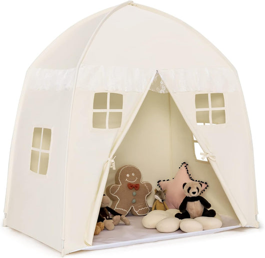 Tenda da Gioco per Bambini, Tenda per Cameretta con Borsa, Tappetino Antiscivolo, Design con Chiusura Lampo, Finestre Traspiranti, Ideale per Bambini e Bambine +3 Anni, Beige