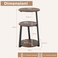 Tavolino Rotondo Industriale, Tavolino da Salotto a 3 Livelli con Struttura Metallica e Piedini Regolabili, Tavolino per Piccoli Spazi, da Soggiorno e Camera da Letto (1)