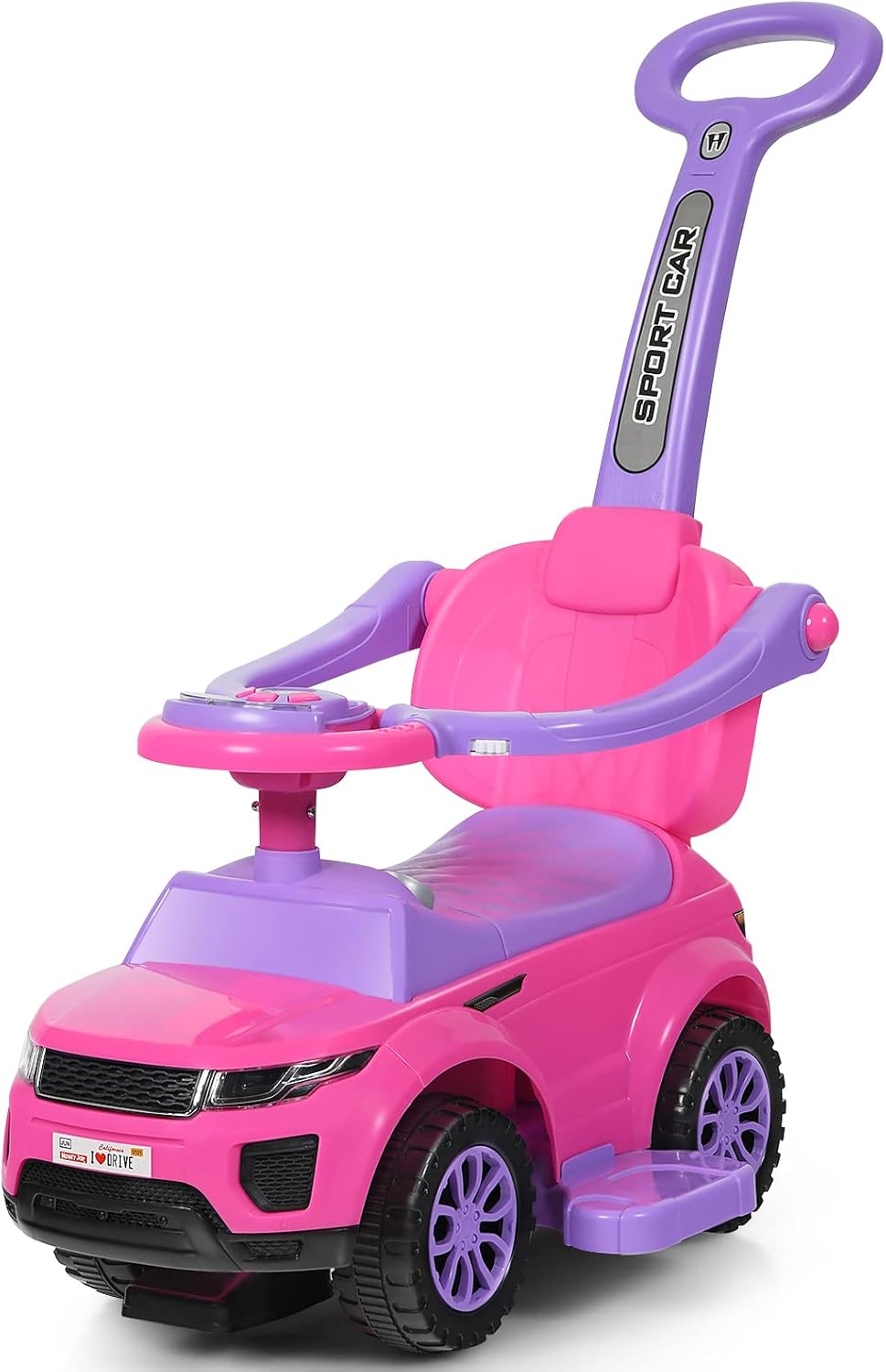 3 in 1 Macchina Cavalcabile a Spinta per Bambini, con Clacson Musica Luce Portaoggetti Sotto Sedile, Auto a Spinta per Bambini di 1-3 Anni