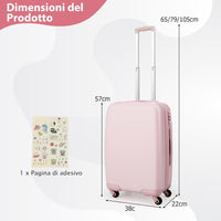 Valigia da Viaggio con Ruote Girevoli, Valigia Trolley con Manico Regolabile in Altezza, Guscio Rigido in PC, 38 x 22 x 57 cm (Rosa)