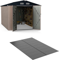 Tappeto per Pavimento in Plastica per Capanno degli Attrezzi, 343 x 215 cm, Tappeto Antiscivolo con Strisce Rinforzate, Parti Etichettate per Montaggio Facile, Base per Terrazza e Giardino