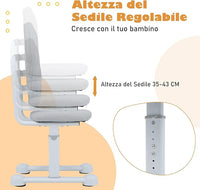 Sedia da Scrivania per Bambini 3+ Anni, Sedia Imbottita per Studiare con Doppio Supporto Lombare e Altezza Regolabile, Chair da Compiti per Casa e Scuola, Portata 100 kg (Grigio)