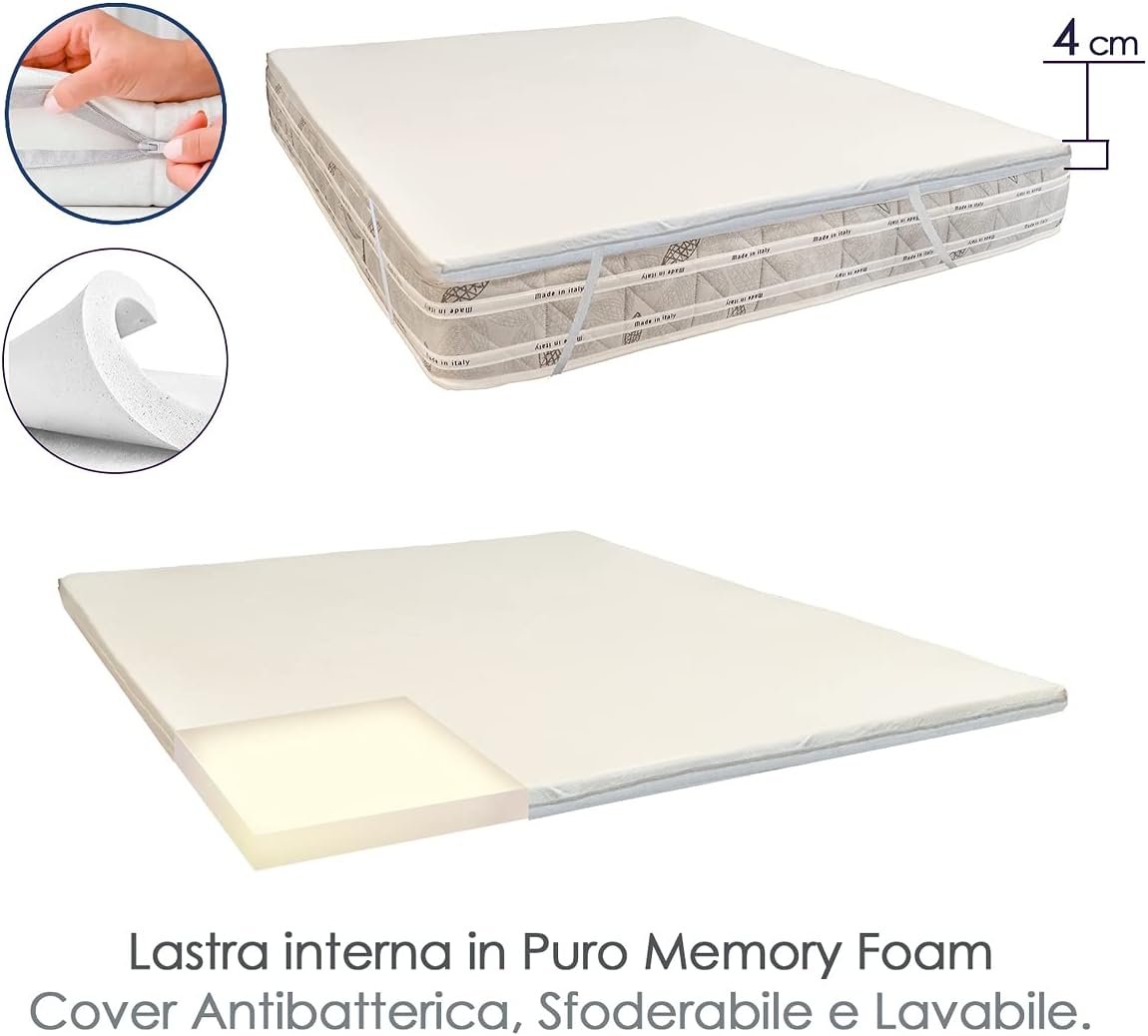 Topper Correttore Materasso piazza e mezza Memory 130x195 H4 Ortopedico Rigidità  media Sottovuoto Oeko-Tex